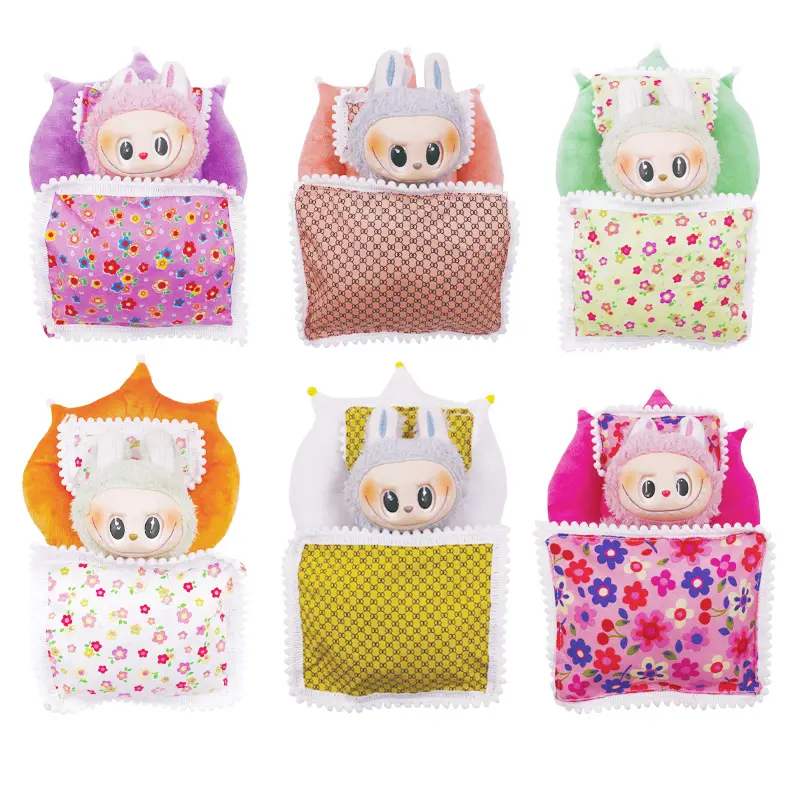 Labubu Pop Mini Doll Accessories Set 17cm Includes Bed Duvet Pillow Pajamas Sleeping Bag Great Dollhouse Gift for Girls