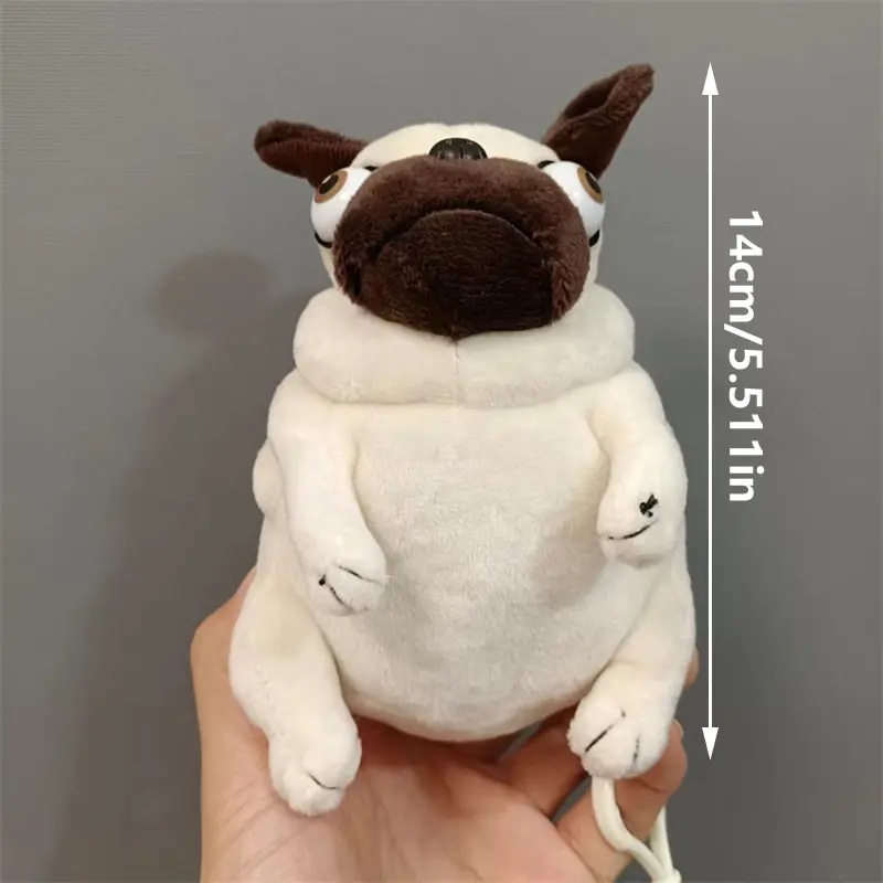 Straw Hat Pug Plush Keychain - Cute Stuffed Dog Charm for Beach Vacations, Summer Gift & Daily Bag/Car Decor