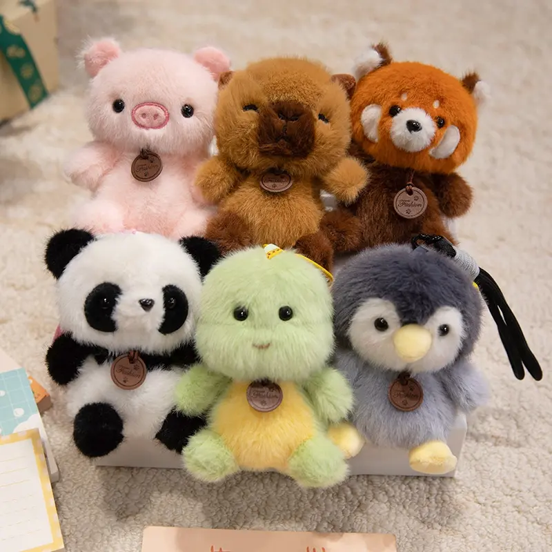 12cm Cute Sitting Animals Red Panda Cat Sloth Soft Plush Pendant Dolls Stuffed Capybara Pig Plushie Baby Toys Gifts For Children