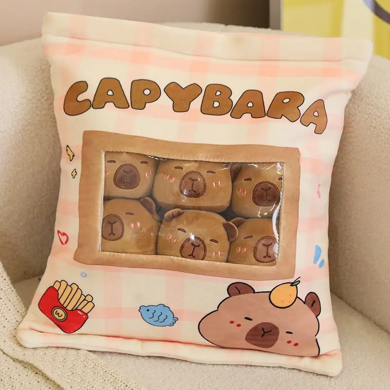 Cute Capybara Snack Pillow Pudding Plushie A Bag Of Animal Plush Doll Removable Set Kawaii Birthday Christmas Gift For Kids Girl