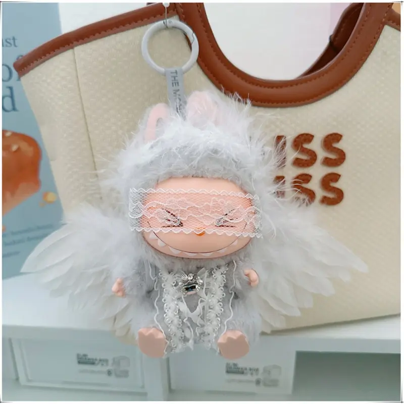 Labubu Clothes Fashion Fairy Style Labubu Clothes Pendant Black Cat Ear Headband Wings Lace Suit 15/17cm Plush Doll Universal