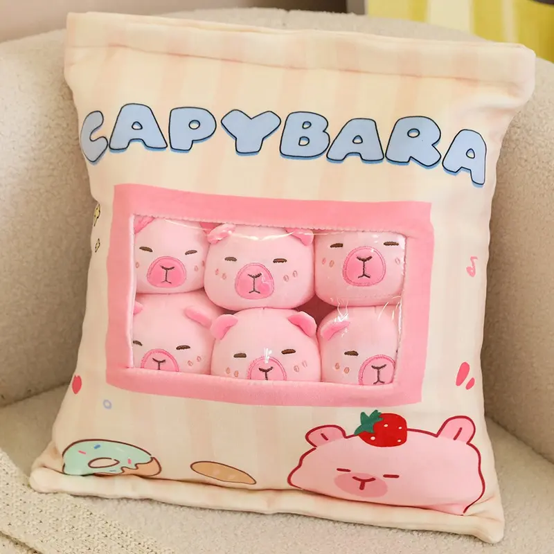 Cute Capybara Snack Pillow Pudding Plushie A Bag Of Animal Plush Doll Removable Set Kawaii Birthday Christmas Gift For Kids Girl