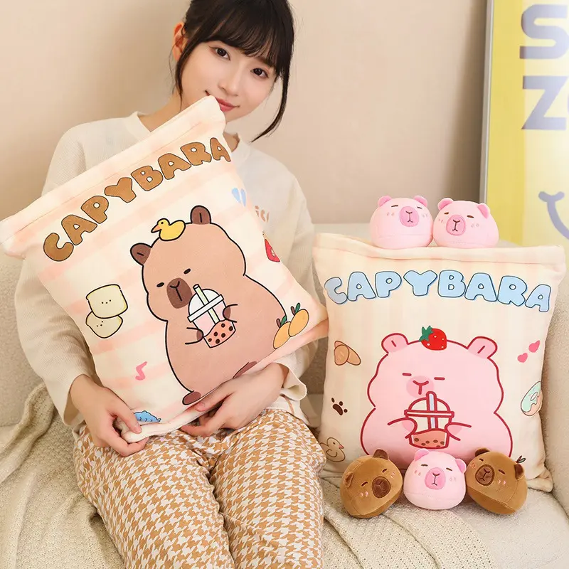Cute Capybara Snack Pillow Pudding Plushie A Bag Of Animal Plush Doll Removable Set Kawaii Birthday Christmas Gift For Kids Girl