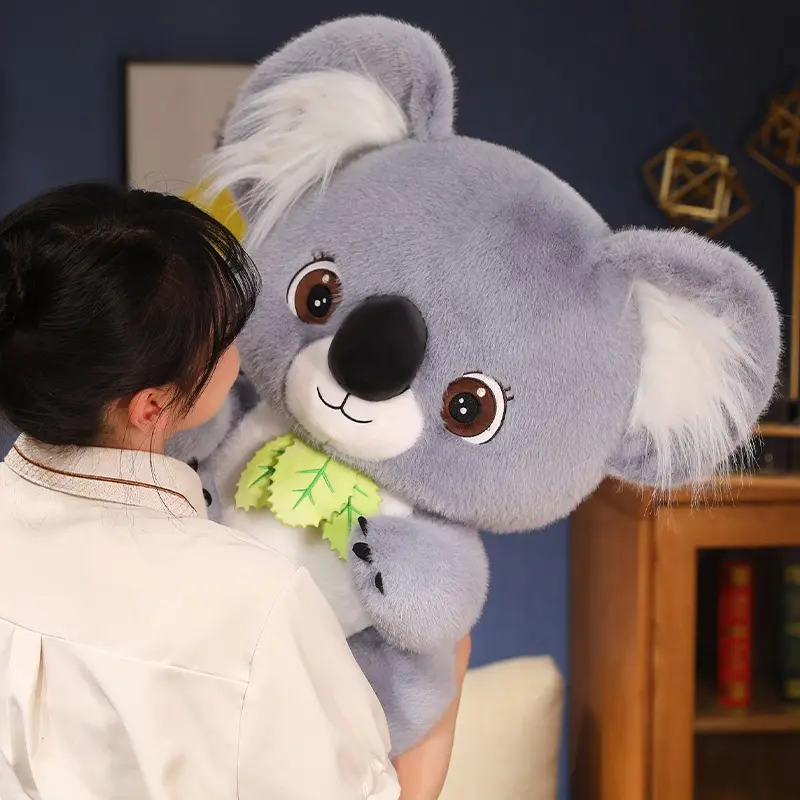 Big Cute Sitting Gray Koala With Leaves Plush Toys Simulation Australia Koala Stuffed Animal Soft Toys For Children Xmas Gifts