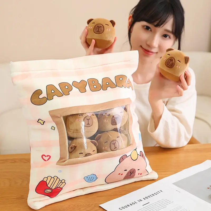 Cute Capybara Snack Pillow Pudding Plushie A Bag Of Animal Plush Doll Removable Set Kawaii Birthday Christmas Gift For Kids Girl