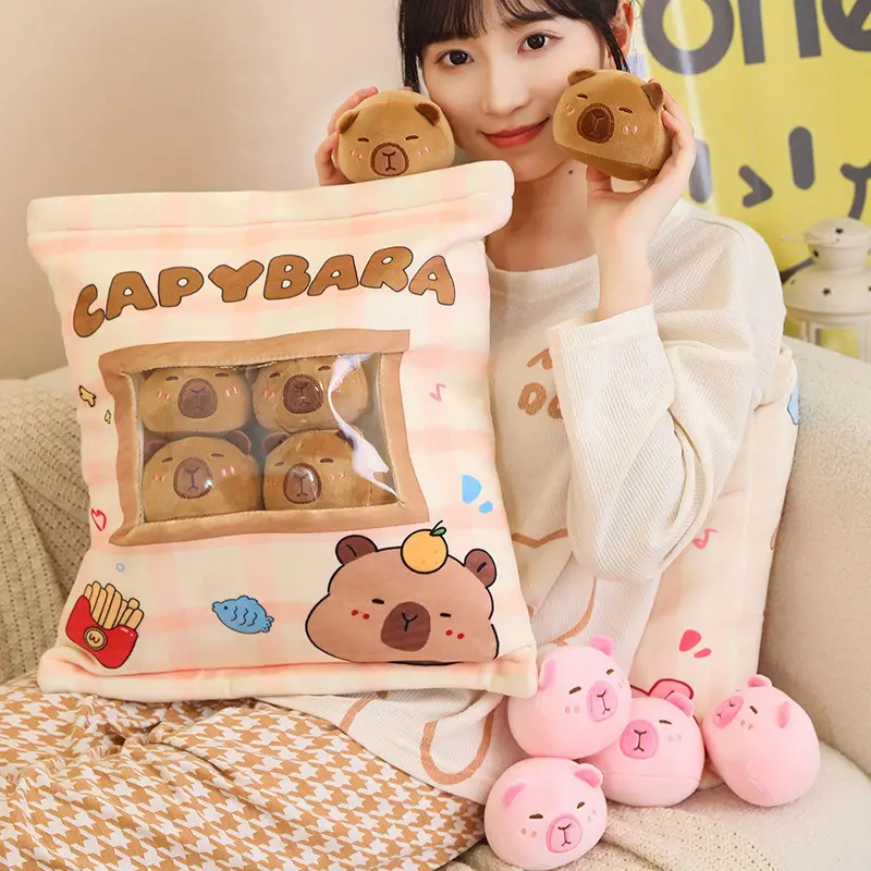 Cute Capybara Snack Pillow Pudding Plushie A Bag Of Animal Plush Doll Removable Set Kawaii Birthday Christmas Gift For Kids Girl