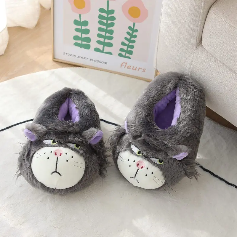 2023 New Winter Warm Soft Indoor Floor Slippers Women Men Children Long Plush Shoes Cat Lucifer Funny Animal Christmas Gifts
