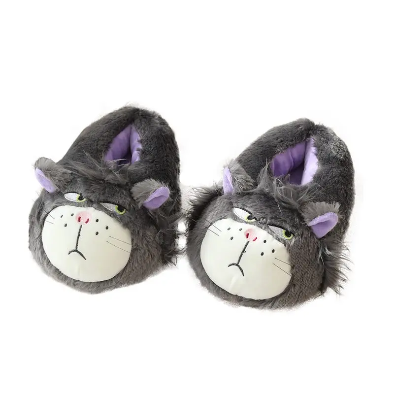 2023 New Winter Warm Soft Indoor Floor Slippers Women Men Children Long Plush Shoes Cat Lucifer Funny Animal Christmas Gifts