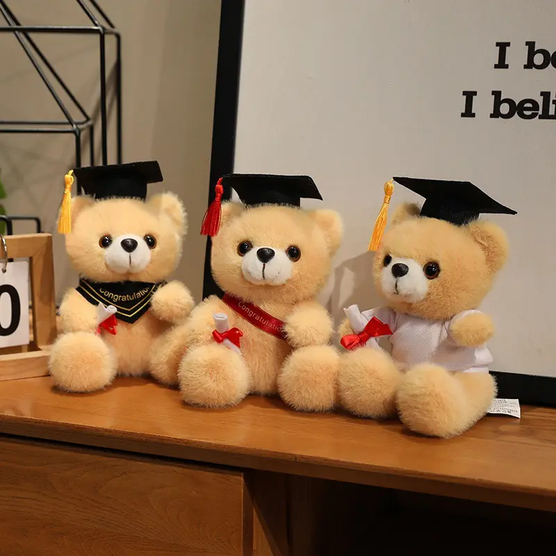18cm Cute Doctor Cap Bear Doll Clothes Bear Stuffed Animals Plush Toys Boys Girls Students Graduation Gift Home Decoration