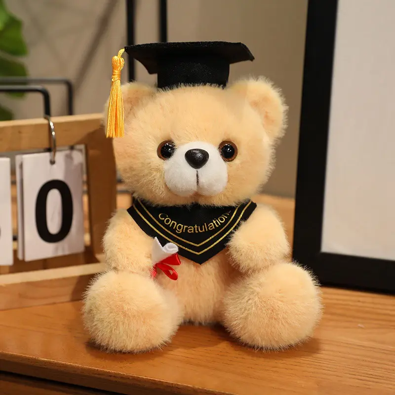 18cm Cute Doctor Cap Bear Doll Clothes Bear Stuffed Animals Plush Toys Boys Girls Students Graduation Gift Home Decoration