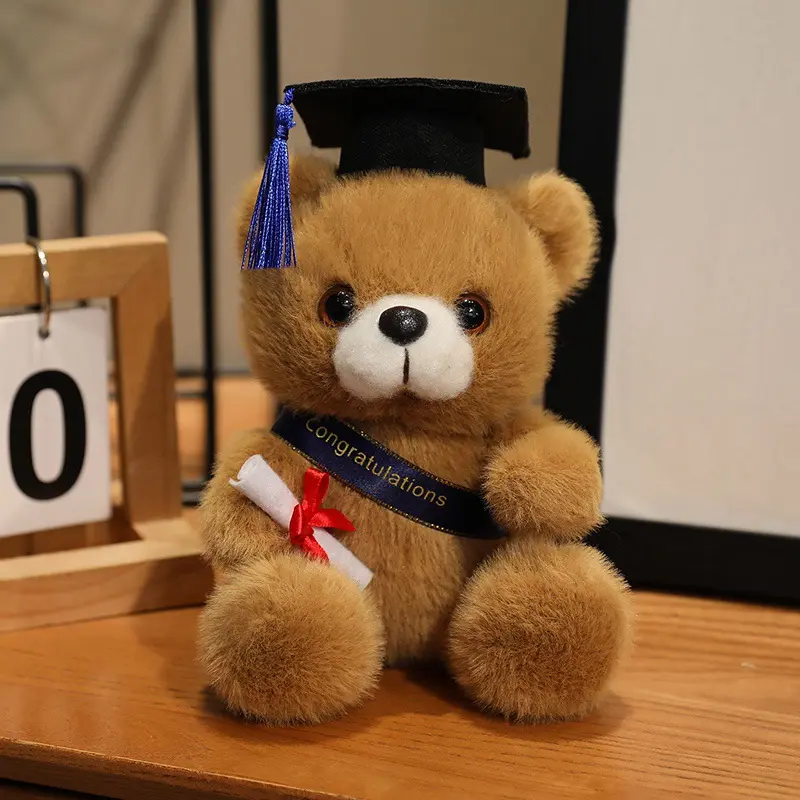 18cm Cute Doctor Cap Bear Doll Clothes Bear Stuffed Animals Plush Toys Boys Girls Students Graduation Gift Home Decoration