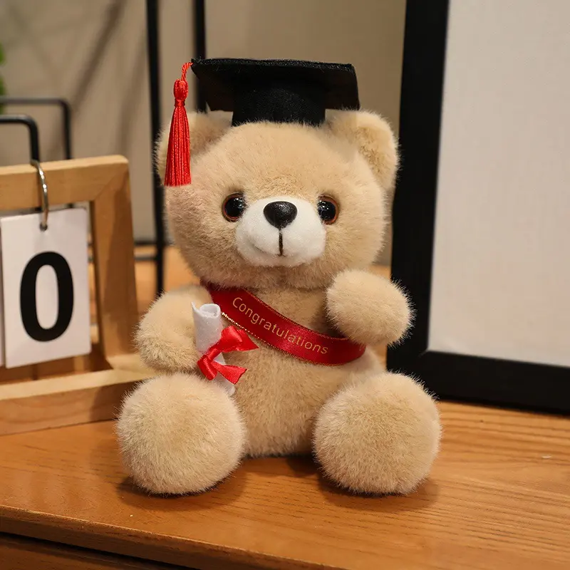 18cm Cute Doctor Cap Bear Doll Clothes Bear Stuffed Animals Plush Toys Boys Girls Students Graduation Gift Home Decoration