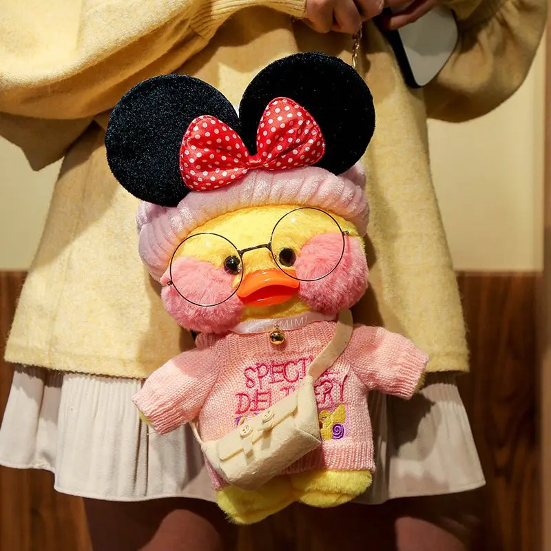 30cm Kawaii LaLafanfan Cafe Duck Crossbody Bag Plush Toy Soft Stuffed Shoulder Bag Shoulder Satchel Bag Birthday Gift for Girls