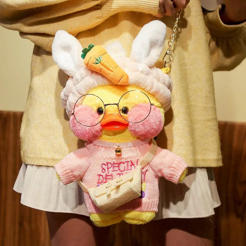 30cm Kawaii LaLafanfan Cafe Duck Crossbody Bag Plush Toy Soft Stuffed Shoulder Bag Shoulder Satchel Bag Birthday Gift for Girls
