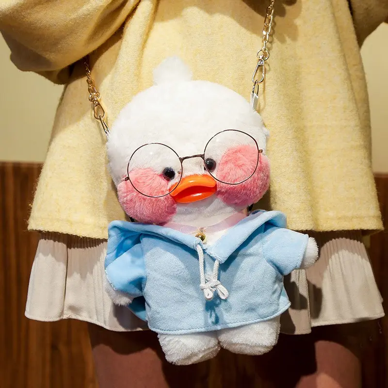 30cm Kawaii LaLafanfan Cafe Duck Crossbody Bag Plush Toy Soft Stuffed Shoulder Bag Shoulder Satchel Bag Birthday Gift for Girls