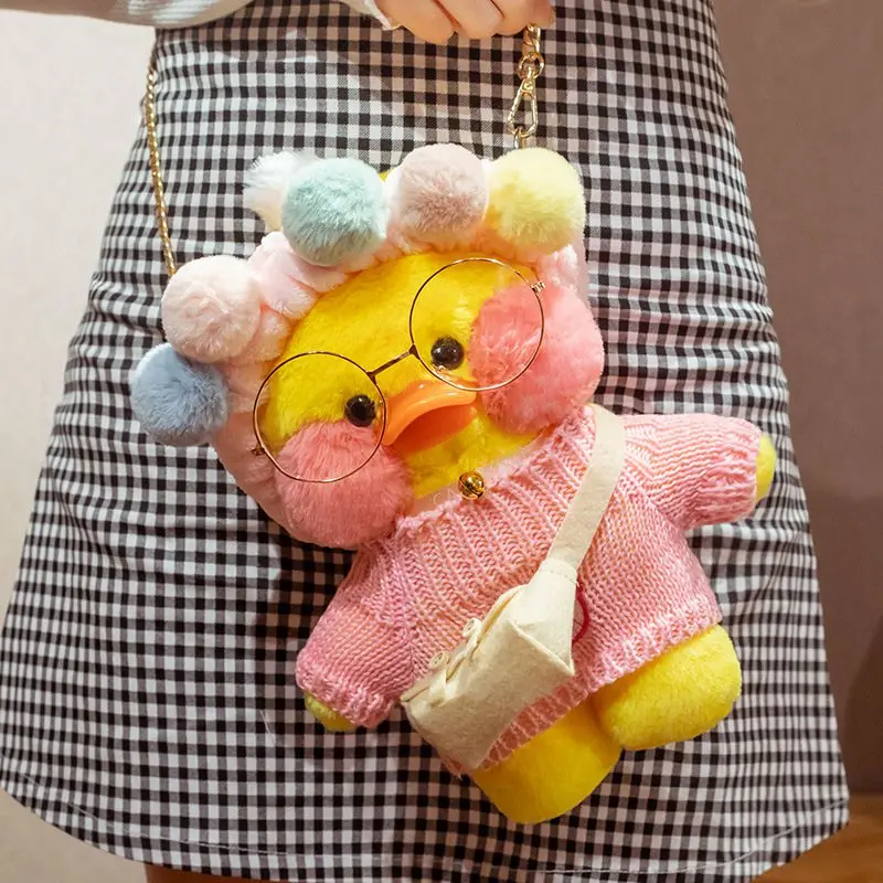 30cm Kawaii LaLafanfan Cafe Duck Crossbody Bag Plush Toy Soft Stuffed Shoulder Bag Shoulder Satchel Bag Birthday Gift for Girls