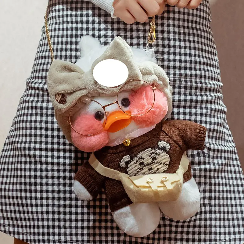 30cm Kawaii LaLafanfan Cafe Duck Crossbody Bag Plush Toy Soft Stuffed Shoulder Bag Shoulder Satchel Bag Birthday Gift for Girls