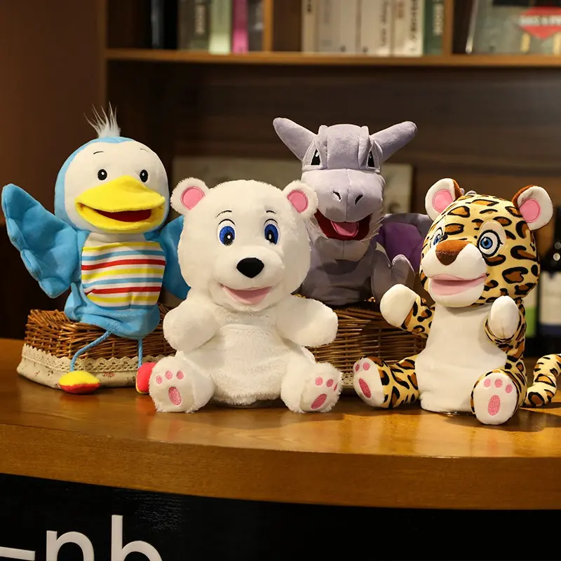 12 Styles Animals Plush Hand Puppet Toy Cute Panda Bear Rabbit Donkey Cattle Stuffed Doll Telling Playing Doll Gifts