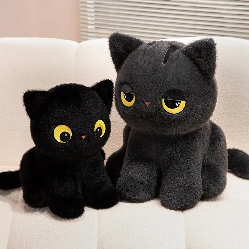 32cm-60cm Black Cat Plush Toy Soft Stuffed Sitting Cat Doll Cute Sleeping Cat Design Lovely Birthday Gift Idea for Cat Lovers