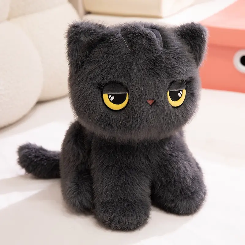 32cm-60cm Black Cat Plush Toy Soft Stuffed Sitting Cat Doll Cute Sleeping Cat Design Lovely Birthday Gift Idea for Cat Lovers