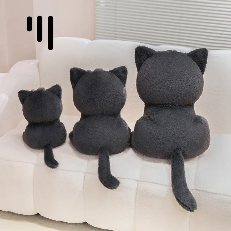 32cm-60cm Black Cat Plush Toy Soft Stuffed Sitting Cat Doll Cute Sleeping Cat Design Lovely Birthday Gift Idea for Cat Lovers