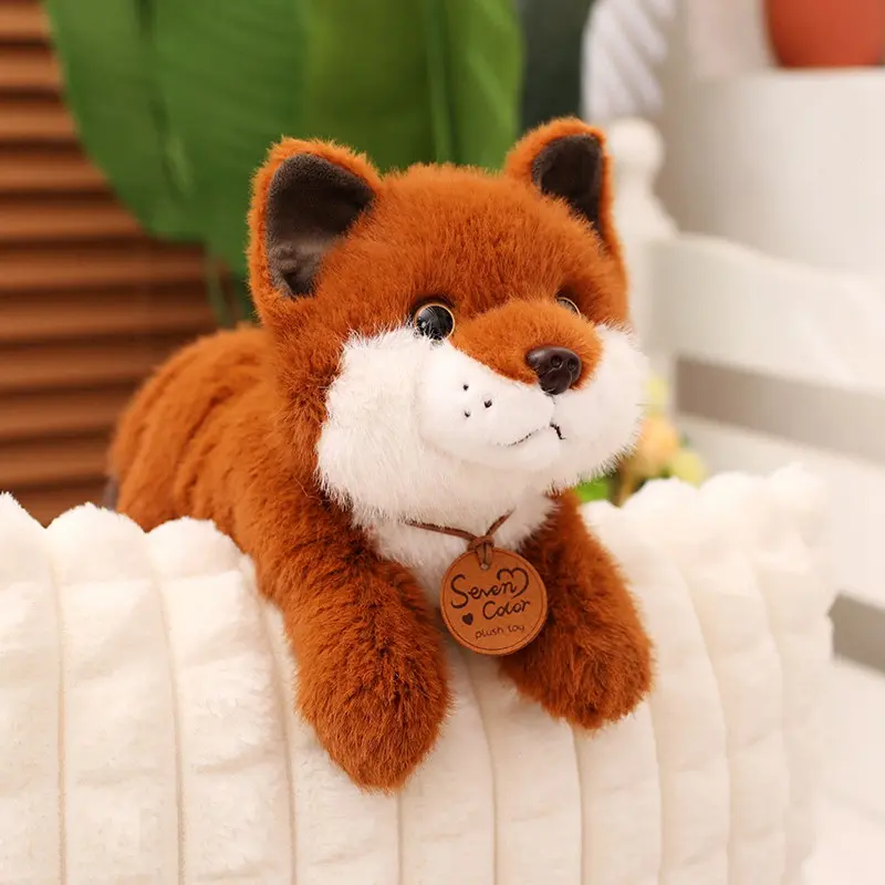 Cute Simulation Furry Huggable Fox Doll Soft Stuffed Sitting/Lying Fox Doll Pillow Home Decor Birthday Christmas Gift