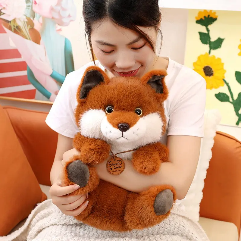 Cute Simulation Furry Huggable Fox Doll Soft Stuffed Sitting/Lying Fox Doll Pillow Home Decor Birthday Christmas Gift