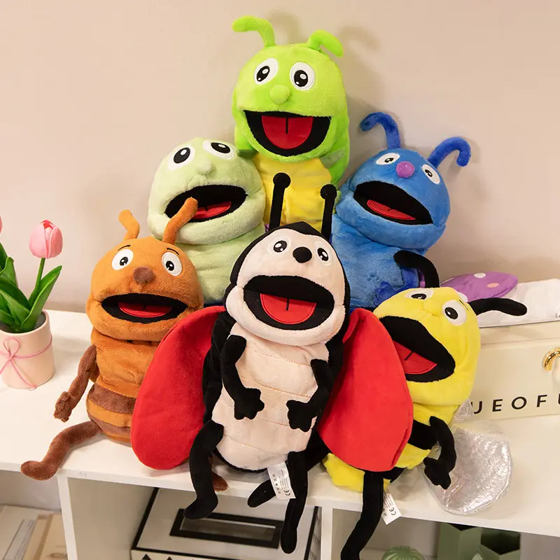 Insect Soft Stuffed Toy Doll Dragonfly Ants Butterfly Ladybug Cosplay Plush Doll Cute Hand Finger Puppet Educational Baby Toys