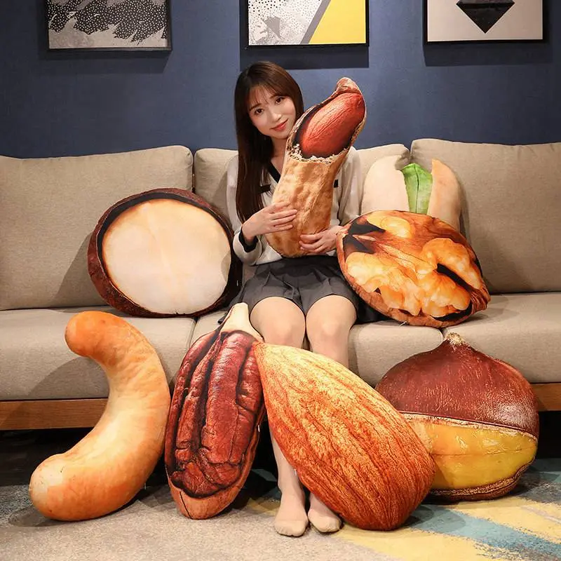 Simulation Nut Food Plush Toy Lifelike Snack Food Stuffed Toy Almond Pecans Pistachio Walnut Cashew Pillow Photography Props