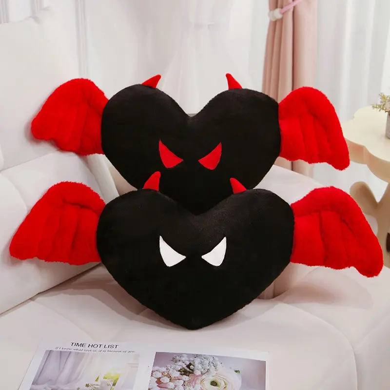 Lovely Plush Angel Heart Pillow Toy For Girlfriend Kids Festival Gift Soft Plush Stuffed Red Love Demon Heart Shape Pillow Toys