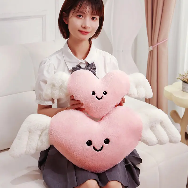 Lovely Plush Angel Heart Pillow Toy For Girlfriend Kids Festival Gift Soft Plush Stuffed Red Love Demon Heart Shape Pillow Toys