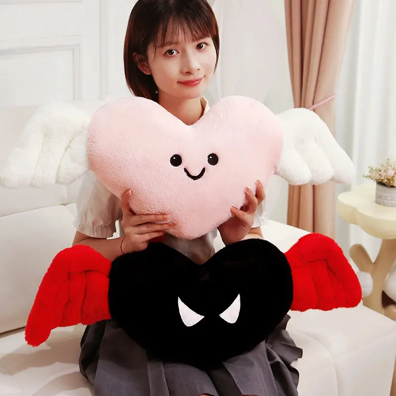 Lovely Plush Angel Heart Pillow Toy For Girlfriend Kids Festival Gift Soft Plush Stuffed Red Love Demon Heart Shape Pillow Toys