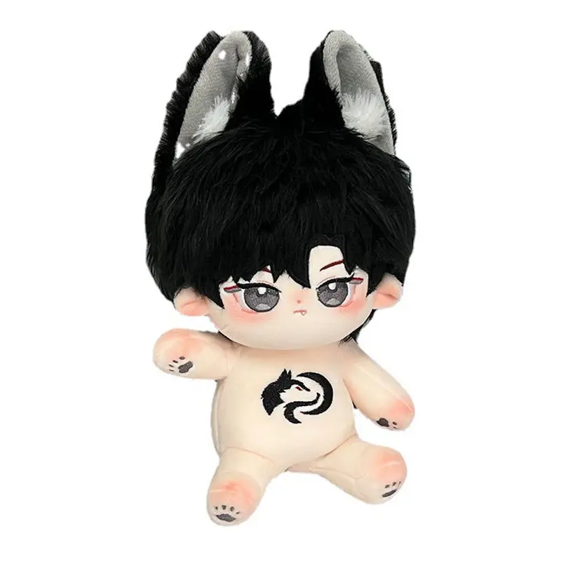 Kawaii Cotton Doll 20cm with Skeleton and No Attribute Male Doll with Animal Ears Big Tail Wolf Embroidery Doll Boy Gift