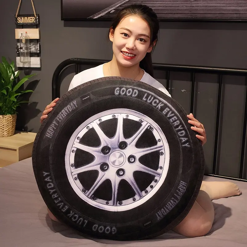 40cm/60cm Creative Auto Tire Sponge Plush Cushion Famous 3D Printed Cab Tire Plush Pillow Tube Car Simulation Plush Party Gift