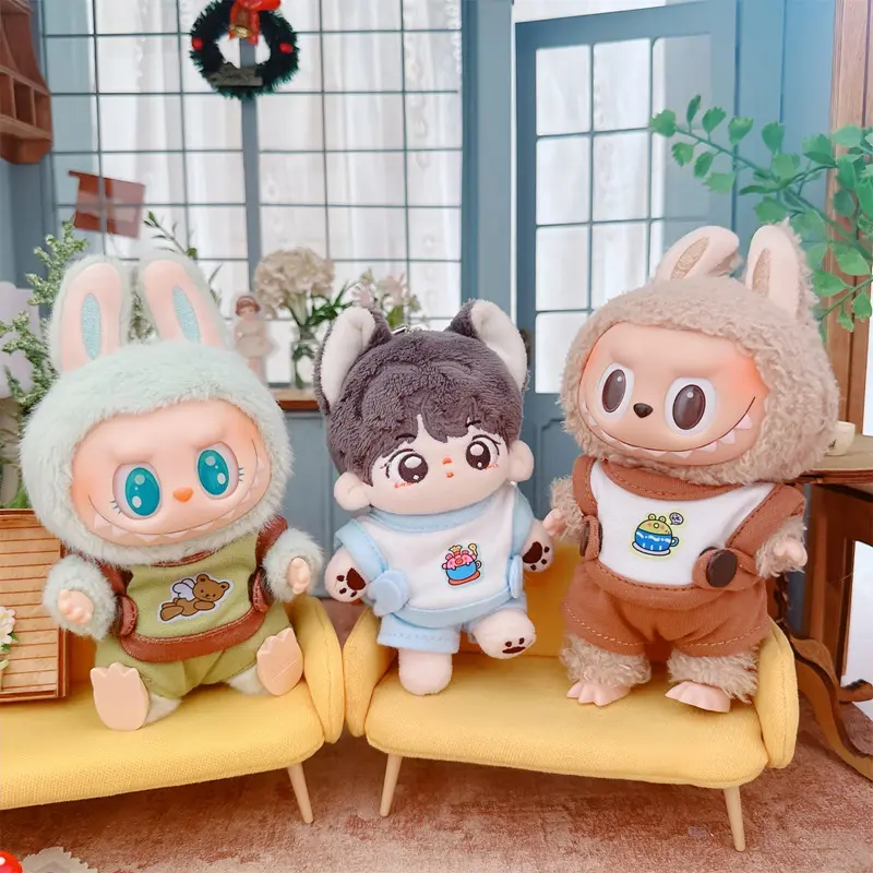 Doll Clothes for 17cm Labubu Dolls Toy Cute Mini Plush Doll's Outfit Accessories Student Outfit Pajamas Romper Fans Gift