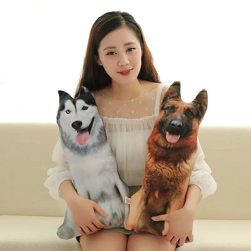 50cm Cute Simulation Dog Plush Toy 3D Printing Stuffed Animal Dog Plush Pillow Stuffed Cartoon Cushion Kids Doll Home Decro Gift