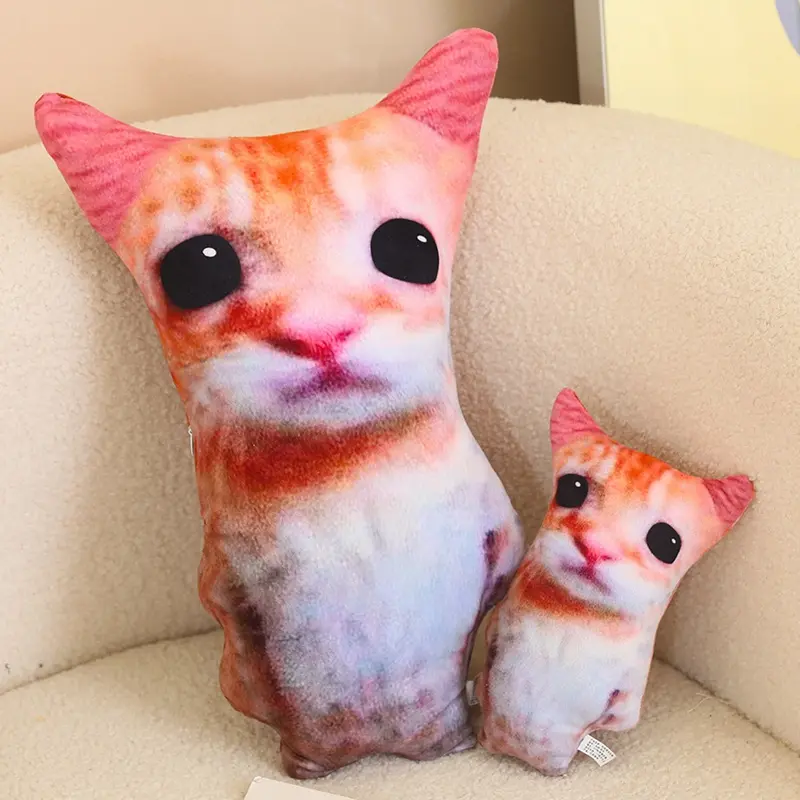 Cute Double Sided Printing Cat Plush Toys Animal Cat Plush Interactive Pet Cat Plush Stuffed Doll Sofa Pillow Home Decoration