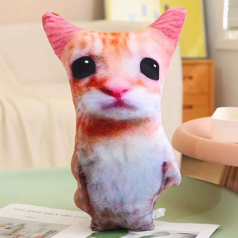Cute Double Sided Printing Cat Plush Toys Animal Cat Plush Interactive Pet Cat Plush Stuffed Doll Sofa Pillow Home Decoration