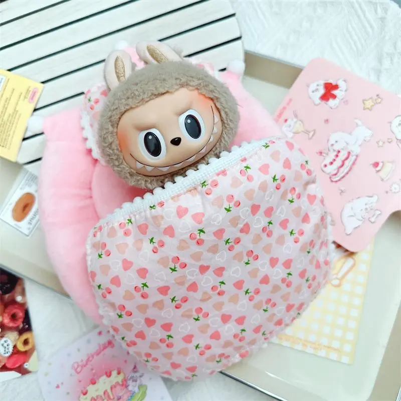 Doll Accessories Cozy Bedding Set for 17cm Labubu Dolls Cute Bed Pillow Quilt Essentials for Plush Companions Sleeping Gift
