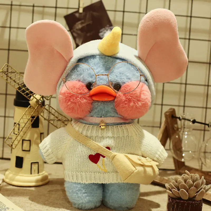 Lalafanfan Blue Duck Plush Toy Kawaii Stuffed Animals Creative Cartoon Doll With Accessories Birthday Gifts For Girls Children