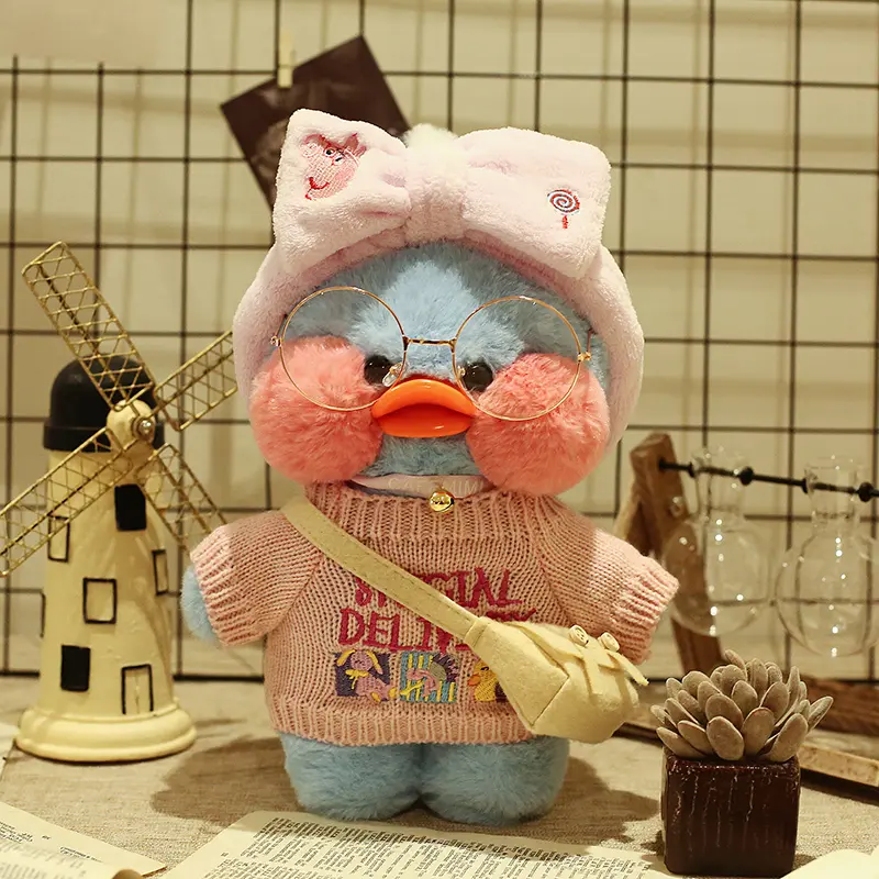 Lalafanfan Blue Duck Plush Toy Kawaii Stuffed Animals Creative Cartoon Doll With Accessories Birthday Gifts For Girls Children