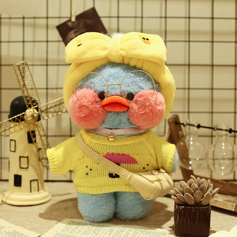 Lalafanfan Blue Duck Plush Toy Kawaii Stuffed Animals Creative Cartoon Doll With Accessories Birthday Gifts For Girls Children