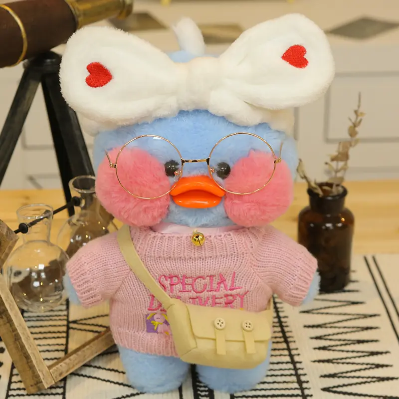Lalafanfan Blue Duck Plush Toy Kawaii Stuffed Animals Creative Cartoon Doll With Accessories Birthday Gifts For Girls Children