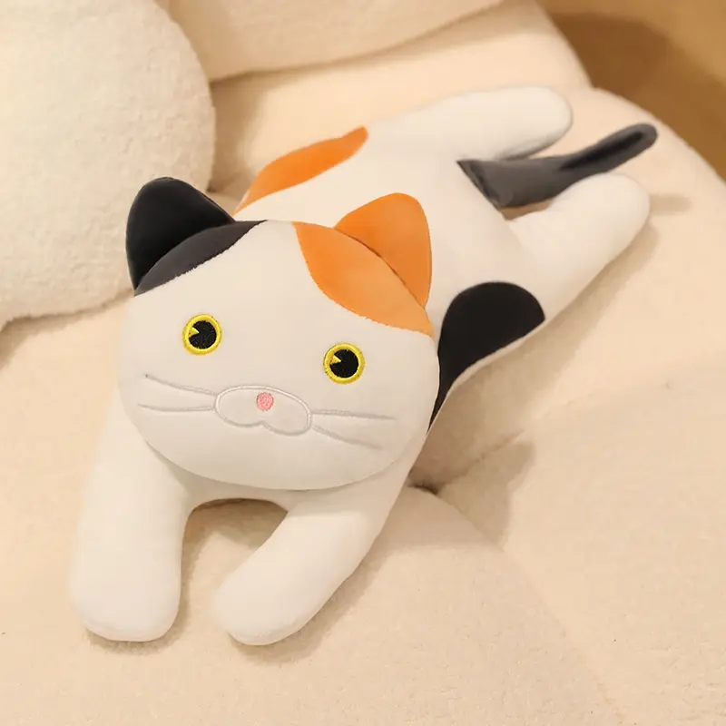 Cute Soft Lying Long Black/Gray Cat Plush Toys Pause Office Nap Pillow Bed Sleep Home Decoration Doll for Kids Girls Gift
