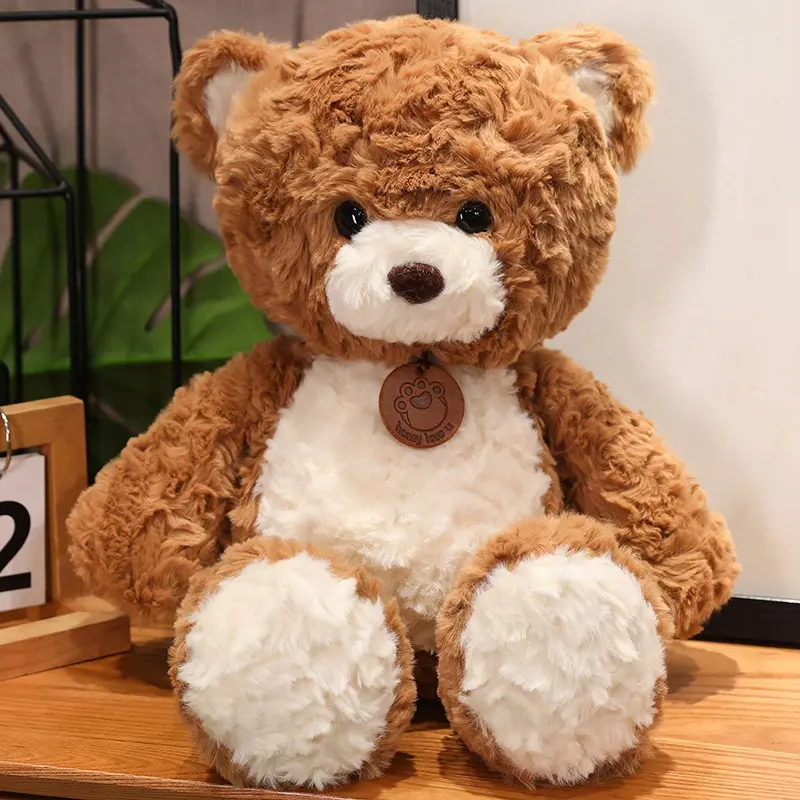 35/50/80CM Cute Classic Bear Plush Toys Kawaii Bear Claw Tag Necklace Bear Plushie Pillow Stuffed Soft Dolls for Kids Girls Gift