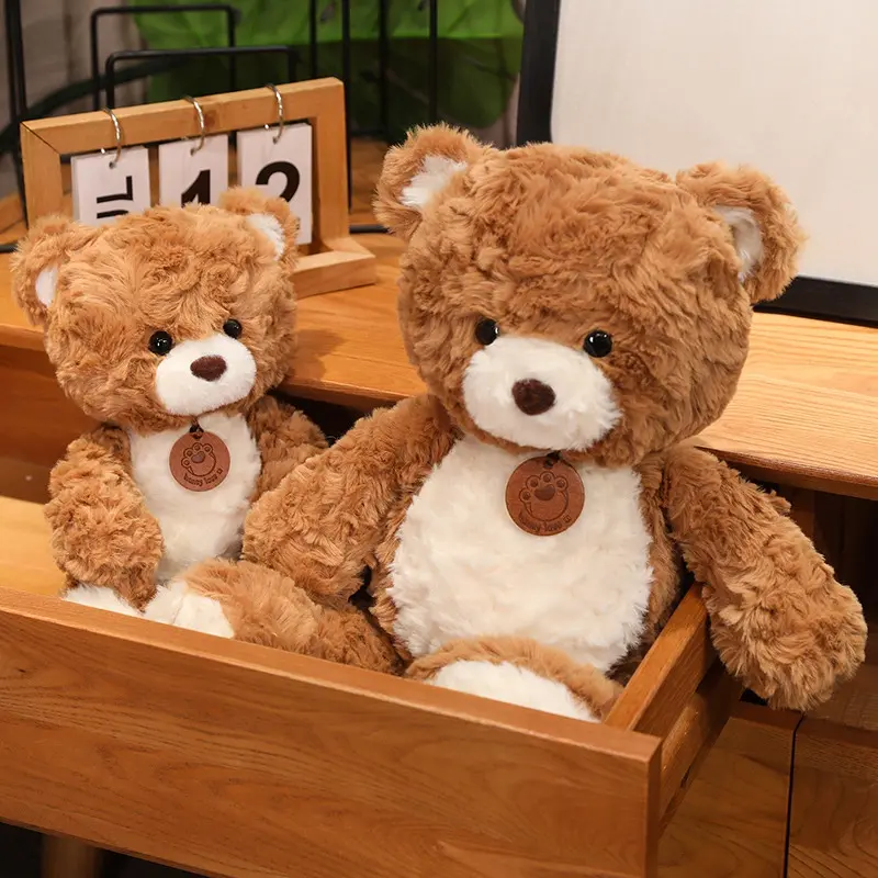 35/50/80CM Cute Classic Bear Plush Toys Kawaii Bear Claw Tag Necklace Bear Plushie Pillow Stuffed Soft Dolls for Kids Girls Gift