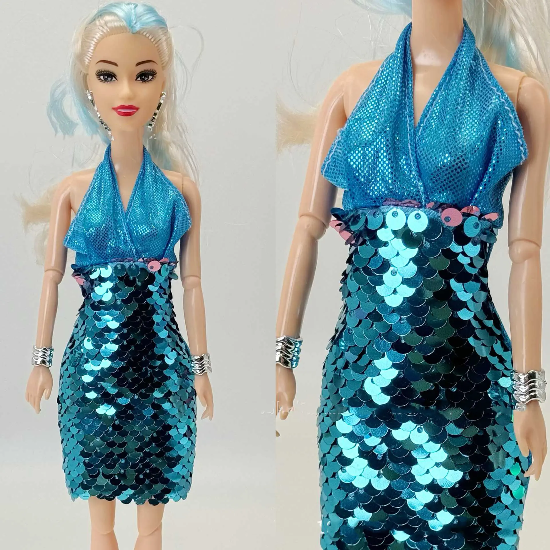 1/6 30cm Doll Toys Multi-jointed Movable Dress Up Doll With Fashion Sequins Dress Clothing Skirt Accessories Doll Toys Kids Toys