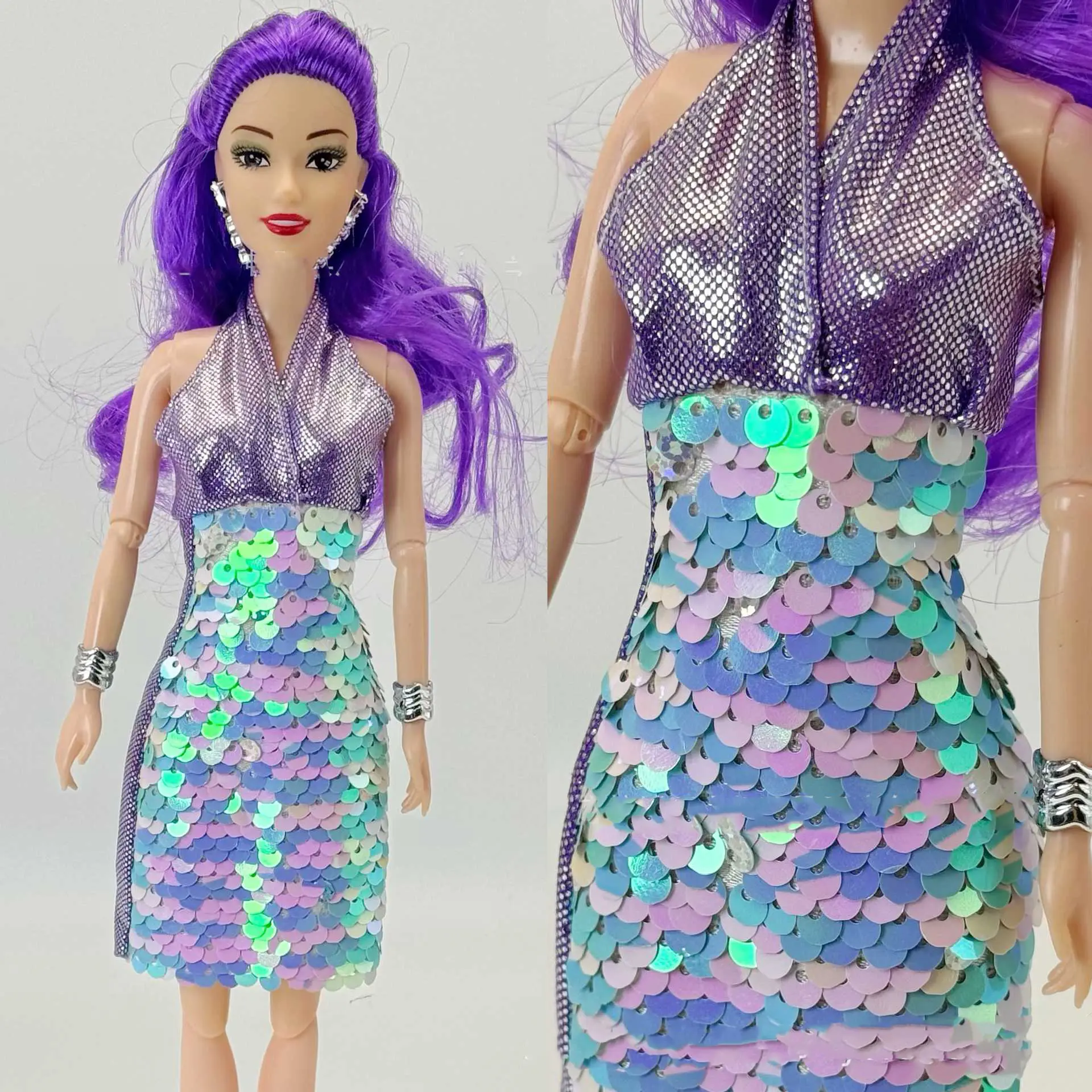 1/6 30cm Doll Toys Multi-jointed Movable Dress Up Doll With Fashion Sequins Dress Clothing Skirt Accessories Doll Toys Kids Toys