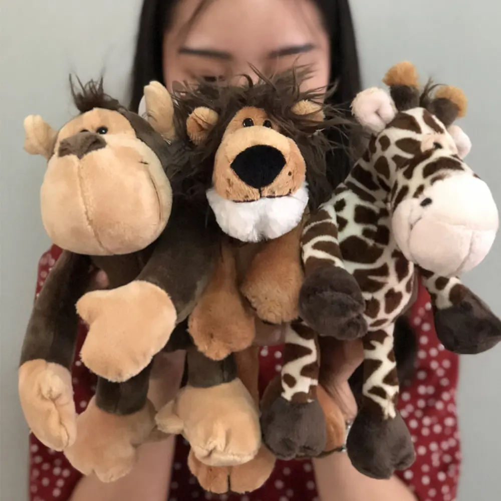 25cm Cute Jungle Animal Plush Toys Stuffed Lion Elephant Giraffe Monkey Plush Doll Toys for Kids Baby Children Birthday Gift