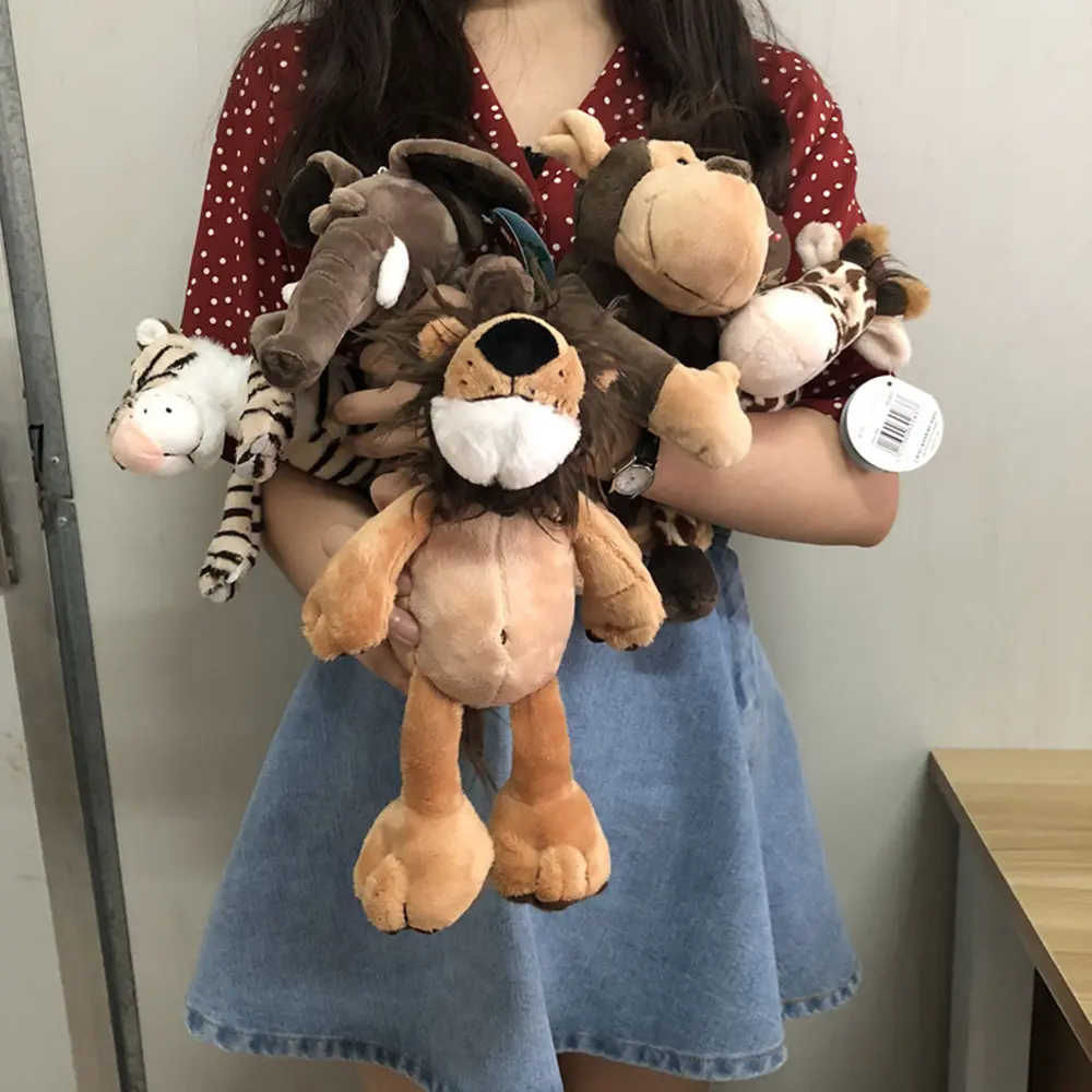 25cm Cute Jungle Animal Plush Toys Stuffed Lion Elephant Giraffe Monkey Plush Doll Toys for Kids Baby Children Birthday Gift